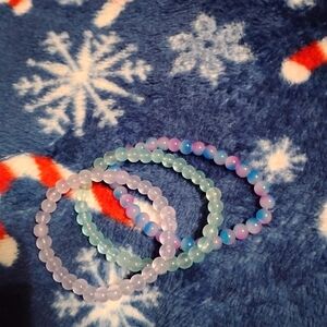 Handmade three piece pretty cute colorful light blue and purple bracelet set